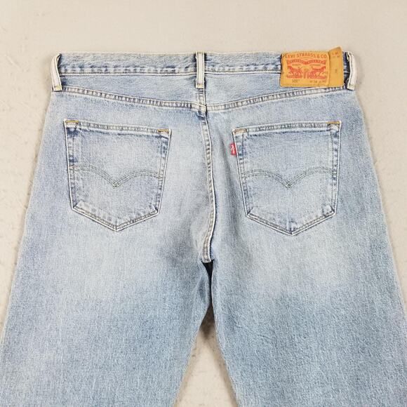 Levis 501 Jeans Mens 36x32 Blue Denim Straight Leg Button Fly Distressed 501 - Picture 7 of 16